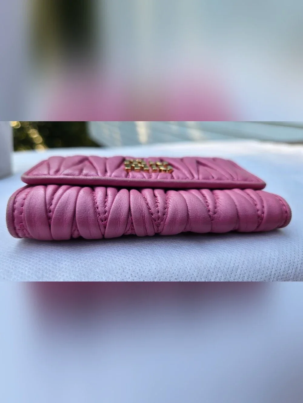 Miu Miu Pink Matelassé Mini 6 Key Case Wallet